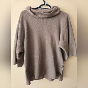 Putorti L-XL Grey Cowl Neck Sweater With Large Square Wood Buttons & 3/4 Sleeves
